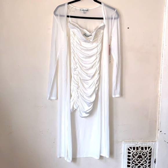 2PC Ivory Ruched Tube Dress with Sheer Duster Set - Picture 1 of 6